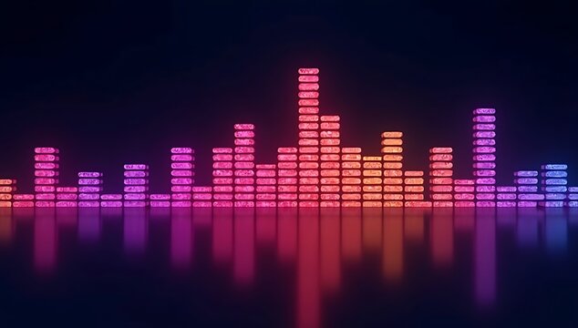 Colorful spectrum bars animation, seamless loop for music visualization, dynamic rainbow equalizer on dark background.


