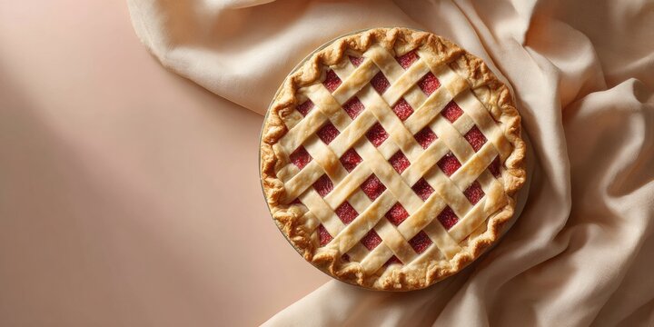 National Strawberry Rhubarb Pie Day Celebrating Rustic Artisanal Baking with Golden Lattice Crust - Autumn Harvest and Cozy Apple Cider Season for Comfort Food Marketing