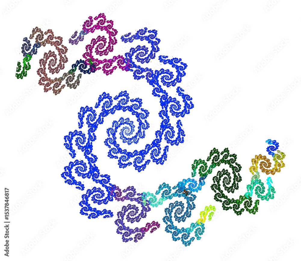 Poster wavy movement of abstract multi-colored spirals connected by a chain, on a white background. graphic
