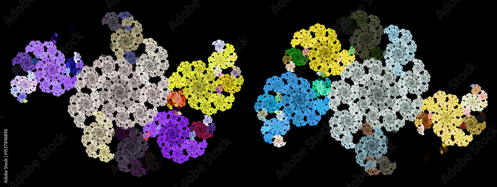 Fototapete openwork multi-colored abstract elements consisting of spirals are connected to each other on a blac
