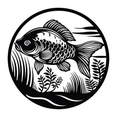 silhouette fish seabass on white background, vector illustration