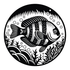 silhouette fish seabass on white background, vector illustration