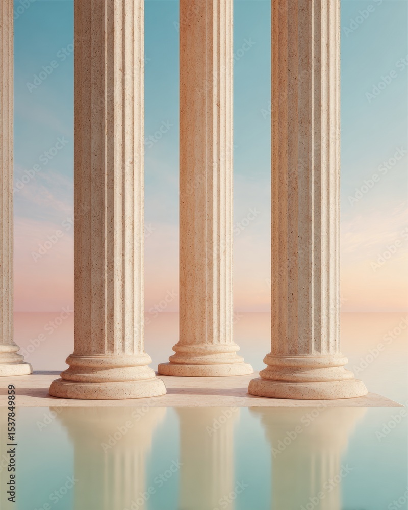 Aufkleber minimalist courthouse columns in soft gradient light symbolizing legal stability and trust for moder