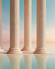 Fototapeta premium Minimalist Courthouse Columns in Soft Gradient Light Symbolizing Legal Stability and Trust for Modern Law Firm Branding and Corporate Websites