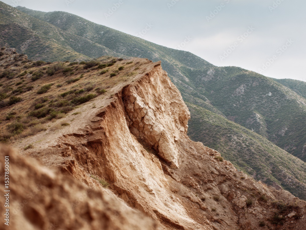 Poster aftershock landscape with rugged eroded hills and valleys showing geological change and earthquake i