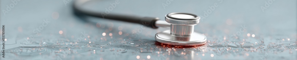 Aufkleber ai-enhanced medical cybersecurity concept with stethoscope on circuit board featuring digital protec