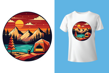 (Mountains In The Background) T Shirt Design Vector
