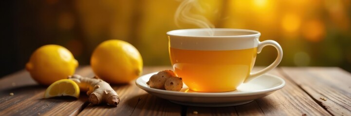 Warm ginger tea, lemon, honey, spices  Cozy autumn vibe ,  spices,  fall