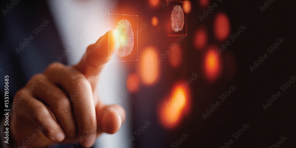 Aufkleber Warm Business Security Interface with Fingerprint Authentication and Single Sign-On for Unified Access Management in Cozy Campfire Lighting