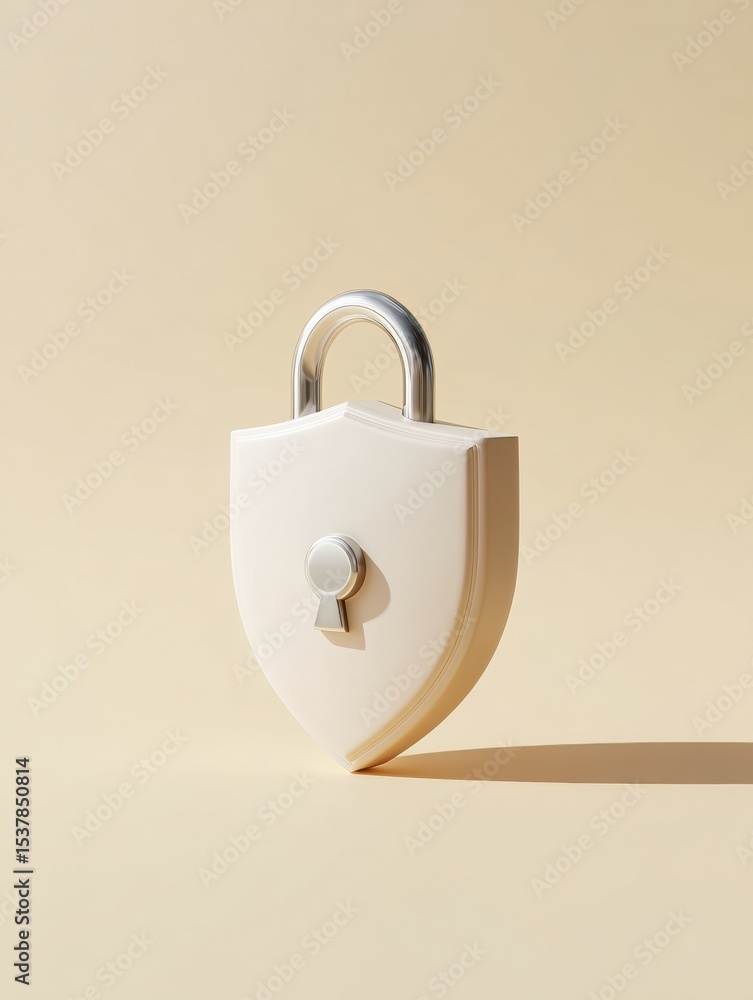Poster Minimalistic Strong Password Security Shield Icon with Padlock in Clean Monochrome Studio for Cybersecurity and Data Privacy Protection