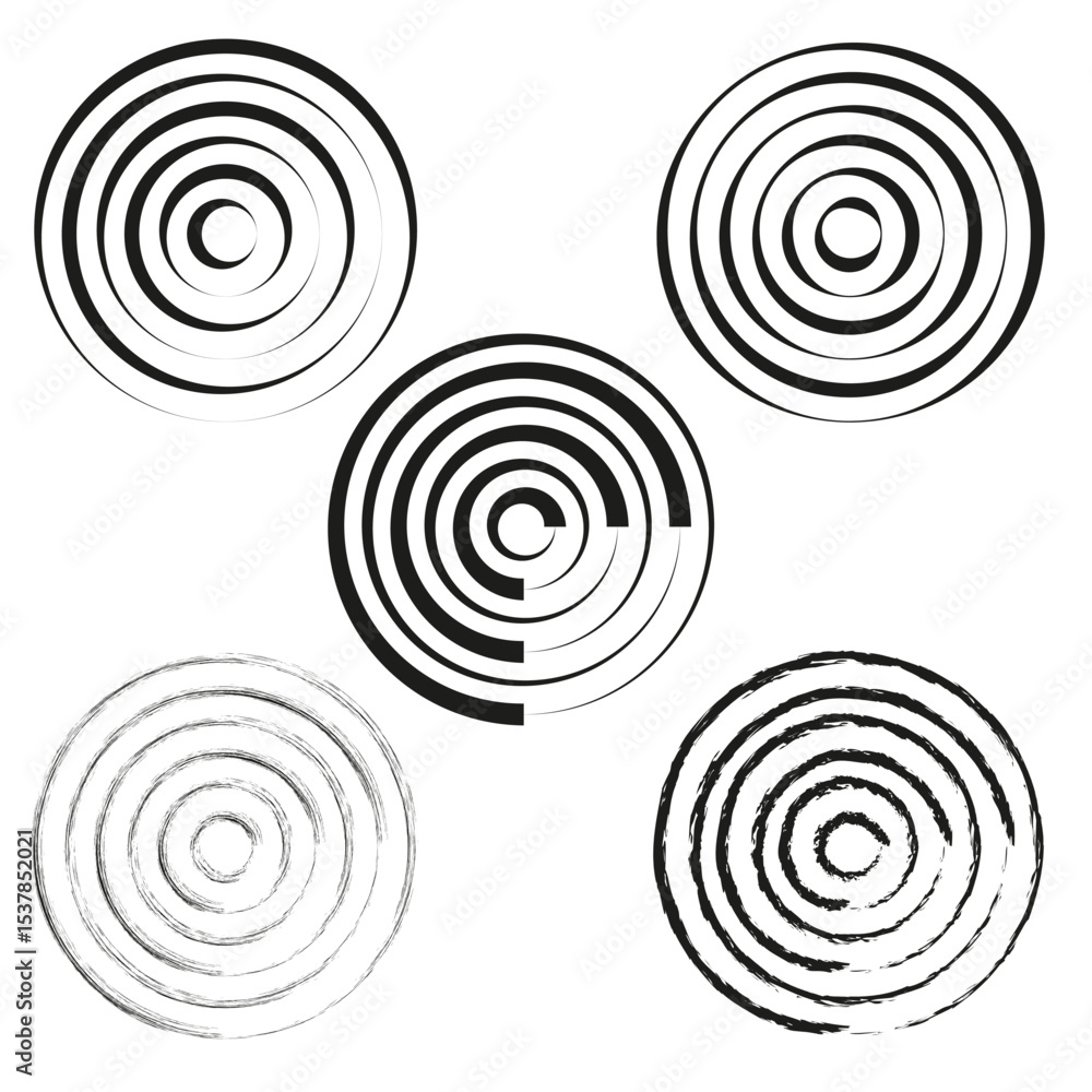 Poster concentric spiral circles. abstract round shapes. hypnotic swirling pattern. vector line art.