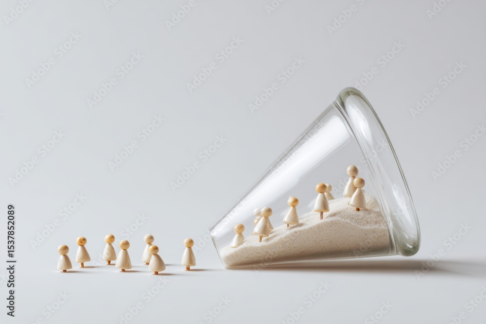Aufkleber minimalist funnel-shaped glass container with business figurines illustrating sales conversion and c
