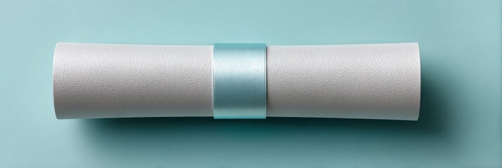 Obraz premium Diploma Scroll Rolled Certificate with Ribbon in Cool Technical Style, Monochromatic Blue Minimalist Composition for Graduation and Academic Success Marketing