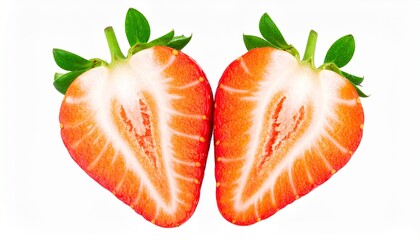 Strawberry on transparent background. PNG format. Strawberry with a half isolated png. Two sliced strawberries with no background. Full depth of field