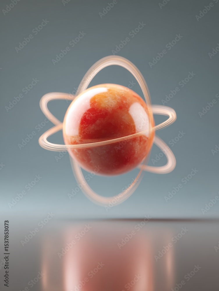 Aufkleber Quantum Simulation of Atomic Structure with Orbital Particle Paths and Energy Emissions on Reflective Surface for Modern Scientific Visualization