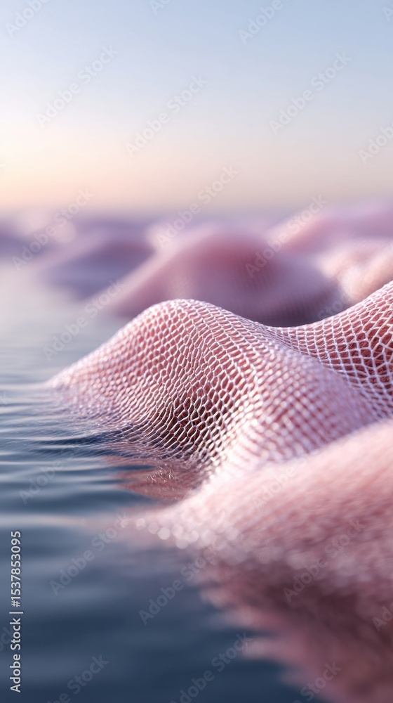 Poster Quantum Internet Visualization with Digital Mesh Waves over Water Surface, Representing Data Flow and Computational Connectivity for Tech Innovation
