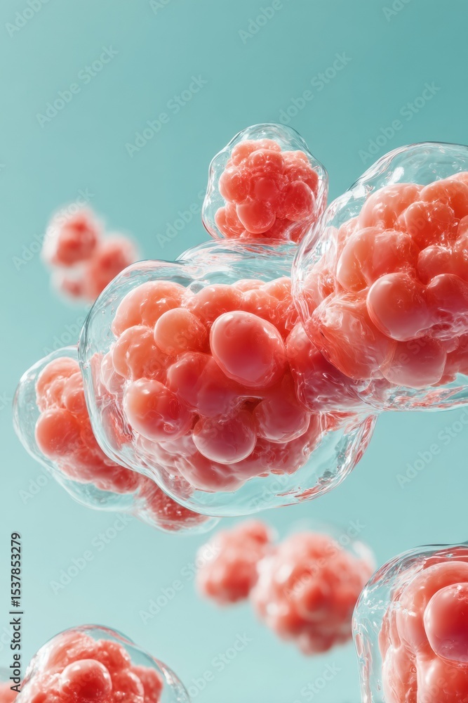Aufkleber Realistic Blood Cells Clustered in Wavy Patterns with Transparent Plasma Showing Immune Defense and Cellular Movement for Medical Diagnostics