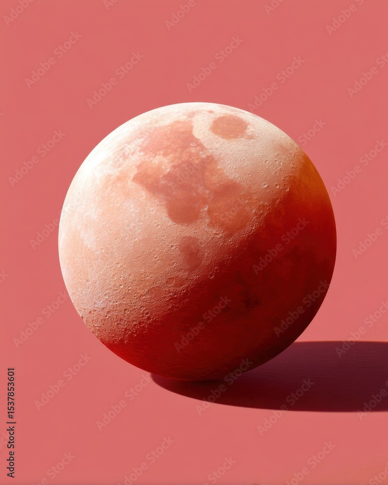 Poster detailed lunar eclipse full moon with cratered surface against pink background for cosmic and astrol