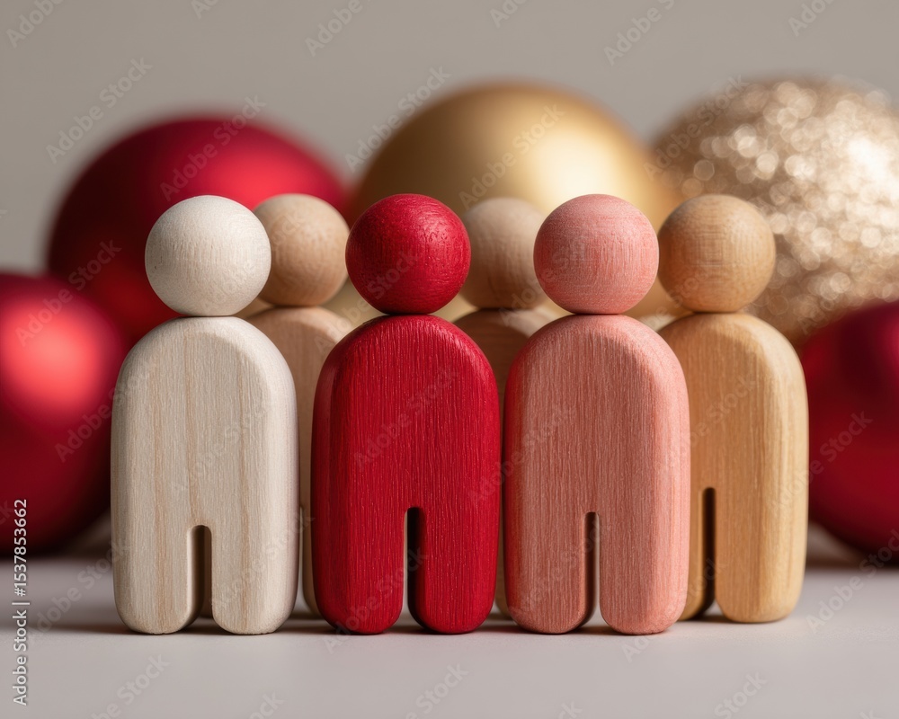 Poster inclusive wooden figurines on puzzle pieces with disability symbols, detailed diversity integration 