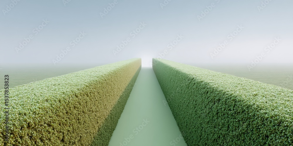 Poster panoramic view of meticulously trimmed hedge fence with clean geometric lines symbolizing security a