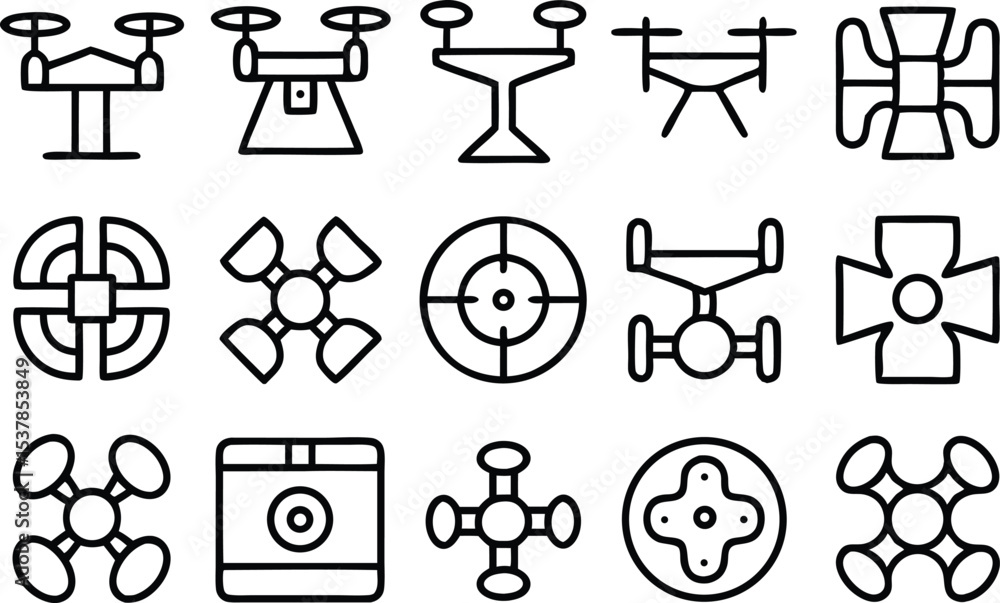 Poster next generation drone icons outline style icon set isolated on transparent background