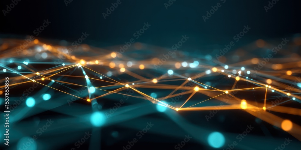 Poster Digital Grid Integration with Luminous Network Nodes and Interconnected Lines Representing Smart Data Connectivity for Tech Innovation and Marketing