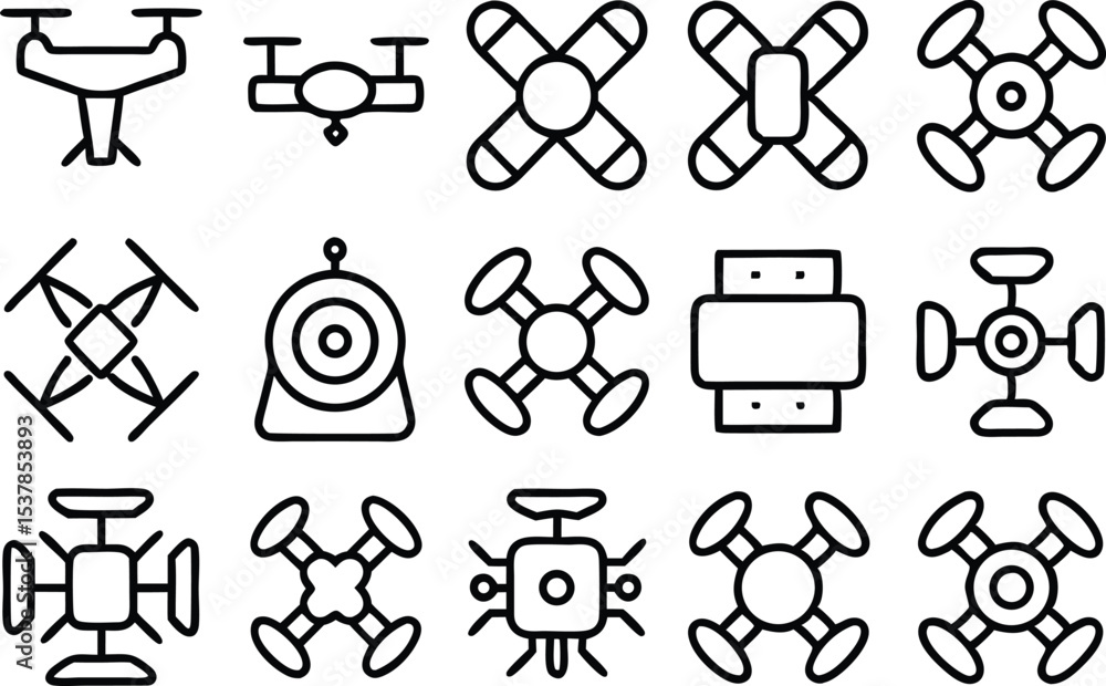 Poster next generation drone icons outline icon set isolated on transparent background