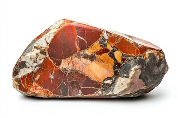 A striking specimen of jasper rock showcases vibrant red orange and grey hues a captivating blend of colors and textures ideal for geology nature and art backgrounds