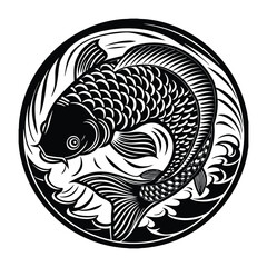 Black and white large mouth bass fish silheoute vector design