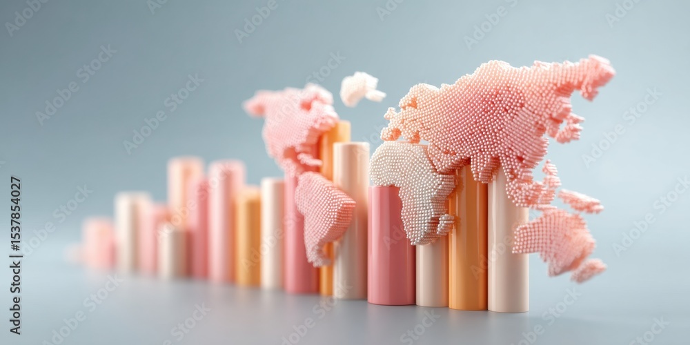 Poster Export Tariff Bar Graph with Pixelated World Map Overlay on Digital Interface for Modern Global Market Analysis and Trade Data Visualization