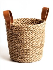 Elegant Jute Rope Basket with Leather Handles Home Decor Storage Container for Plants Toys or Bathroom Accessories