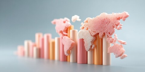 Export Tariff Bar Graph with Pixelated World Map Overlay on Digital Interface for Modern Global Market Analysis and Trade Data Visualization