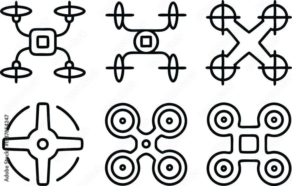 Poster next generation drone icons outline icon set isolated on transparent background