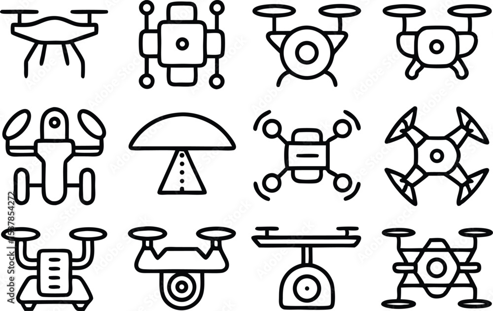 Poster next generation drone icons outline icon set isolated on transparent background