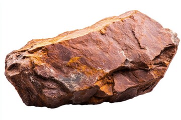 A rugged, reddish-brown stone displays its natural texture and earthy tones against a stark white background ideal for geology nature texture design projects.