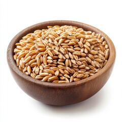 A wooden bowl overflows with nutritious farro grains a healthy whole grain perfect for hearty soups salads and side dishes offering a delicious nutty flavor and wholesome goodness.