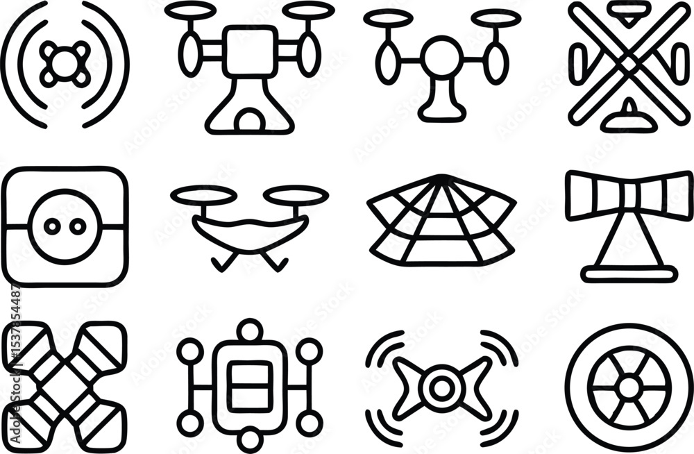 Poster next generation drone icons outline icon set isolated on transparent background