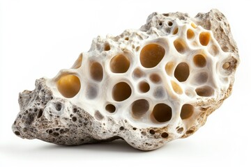 A captivating porous rock formation reveals intricate textures and honeycombed structure a stunning natural specimen ideal for geology nature or abstract art projects.
