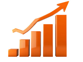Orange 3D Bar Graph Showing Growth on Transparent Background