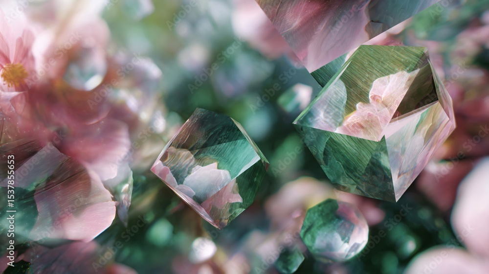 Poster abstract geometric shapes rendered in harmonious tones appear blurred in a dreamy ethereal style