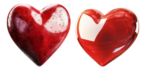 Glossy and Textured Heart Shapes for Romantic Concepts and Designs Isolated Transparent Background
