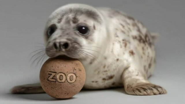 Cute Seal Pup Plays with Ball.