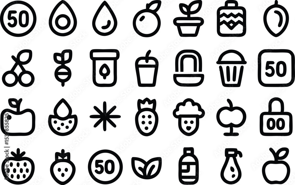 Poster organic product icons outline icon set for branding design isolated on transparent background