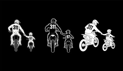 Father and Child Motocross Riders Holding Hands While Riding
