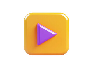 3D Play Button Icon on Orange Square on Transparent Background