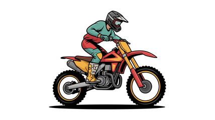 Motocross Rider on Red Dirt Bike Racing

 With White Background