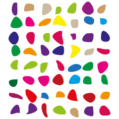Colorful drop elements. Abstract liquid shapes. White background pattern. Vector playful form.