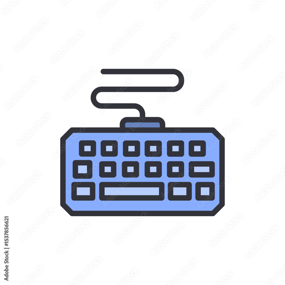 Poster stylized blue computer keyboard with cord isolated on transparent layer
