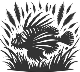 Vector illustration silhouette of a lionfish black drawing
