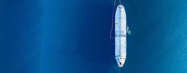 Aerial view crude oil tanker ship and tugboat, Global business import export freight shipping crude oil logistic transport international, Crude oil tanker ship industrial sea freight logistic maritime